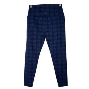 Beyond Yoga Mineral Blue Jacquard Checkered Print Midi Leggings Pants Size L